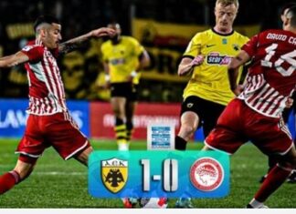 Super League: η ΑΕΚ νίκησε στο τέλος 1-0 τον Ολυμπιακό